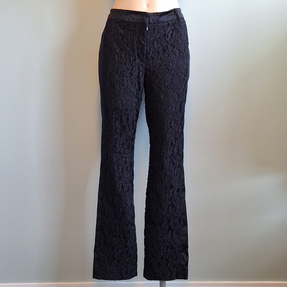 Satin and lace black dress pants